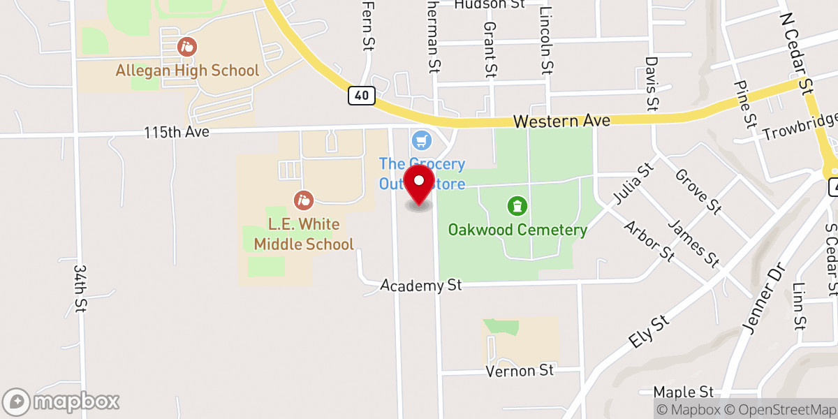 Map showing location of Allegan Bible Church