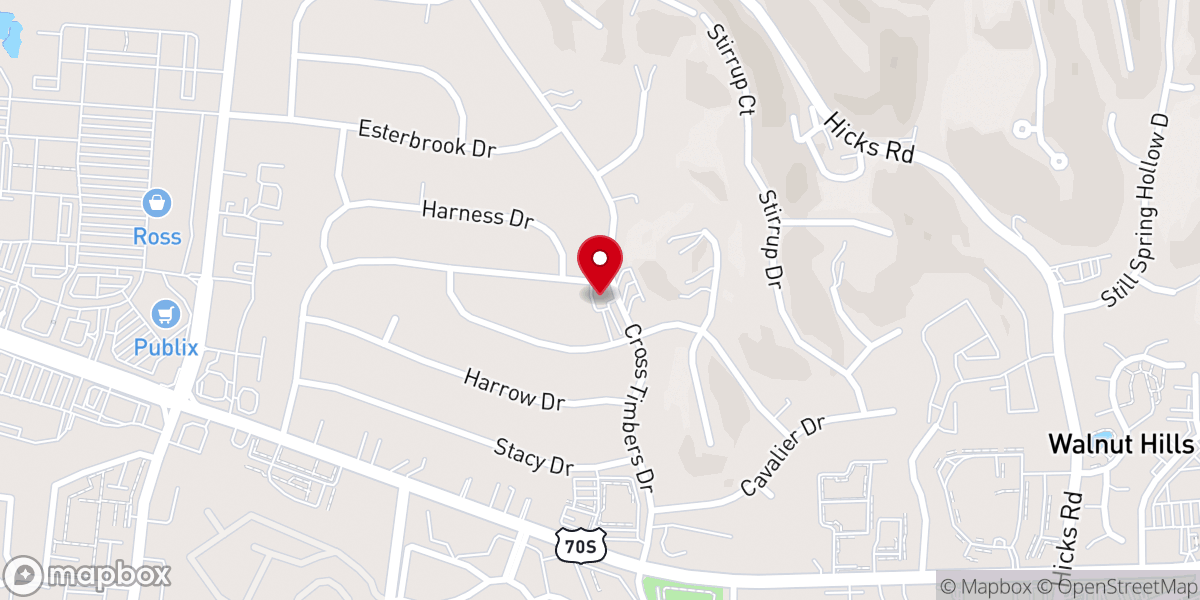 Map showing location of Cross Timbers Free Will Baptist Church