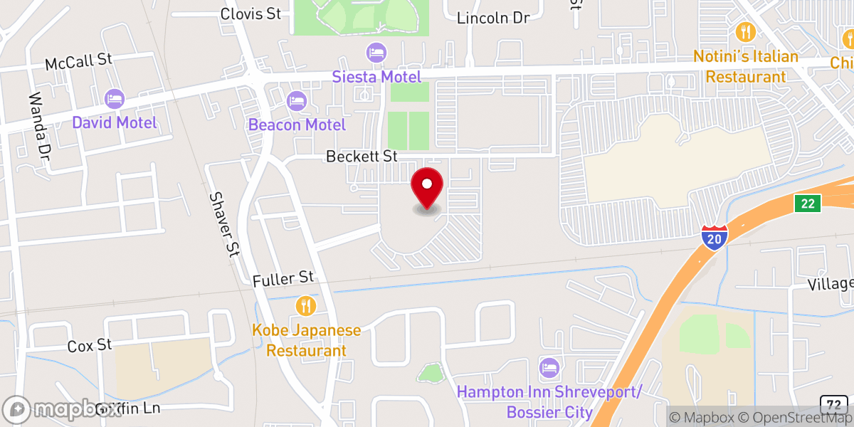 Map showing location of City Hall of Bossier City