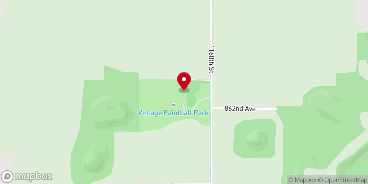 Map showing location of Vintage Paintball Park