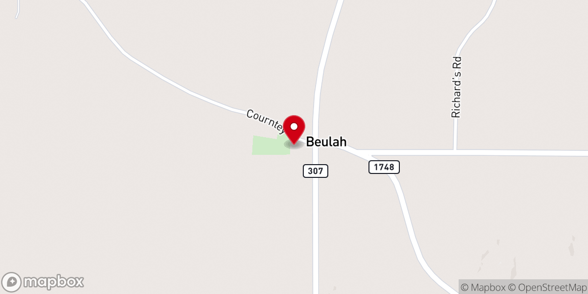 Map showing location of Beulah Baptist Church