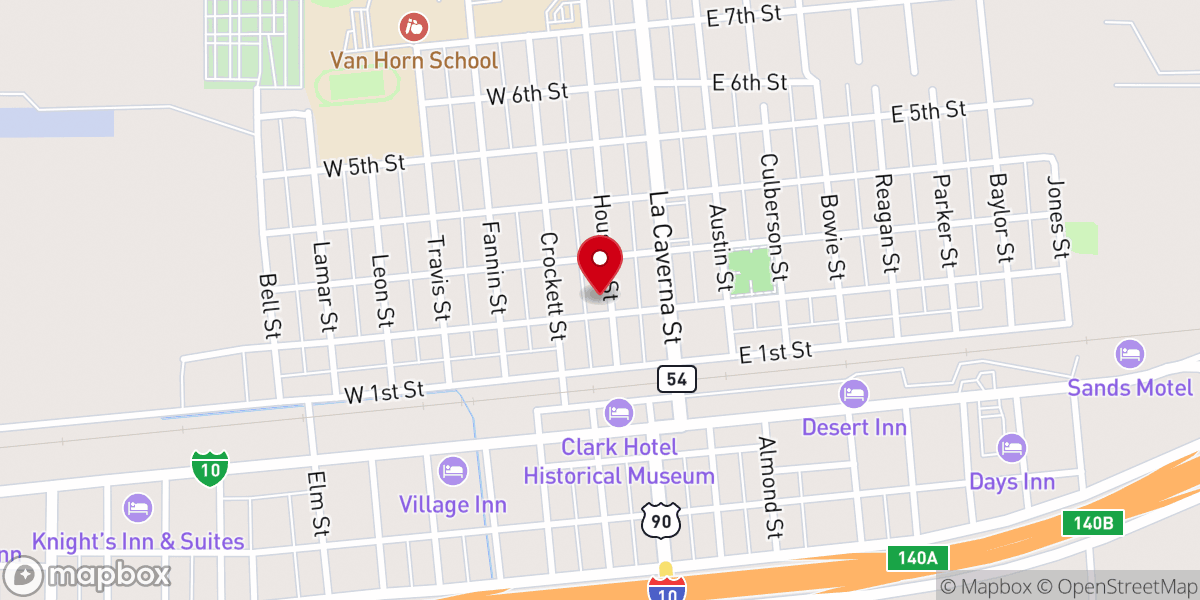 Map showing location of First Baptist Church Van Horn