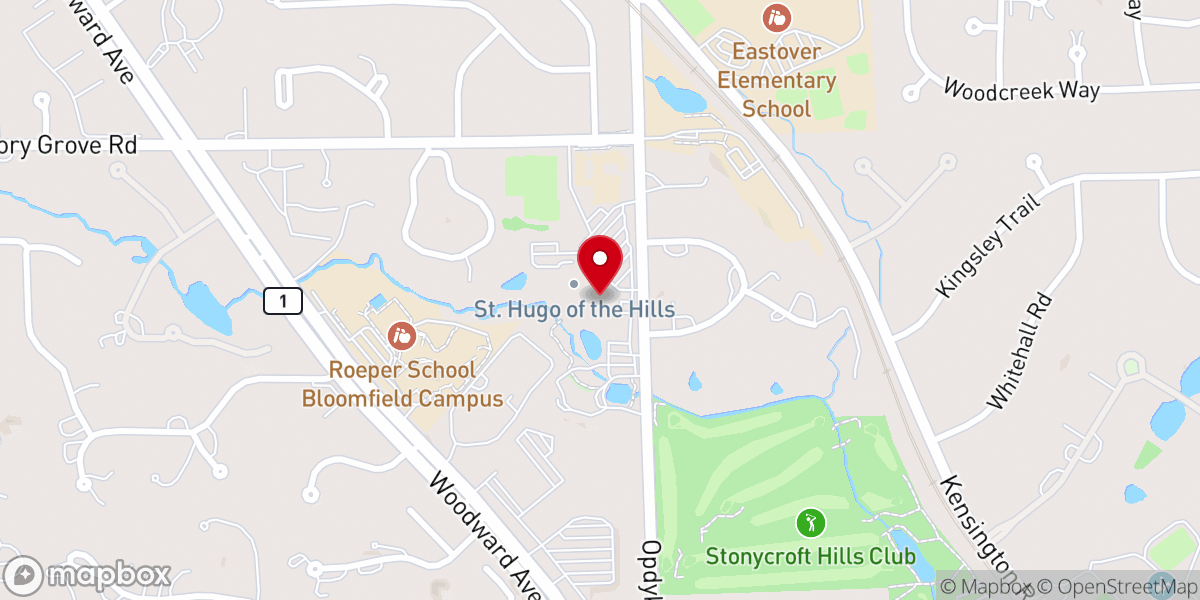 Map showing location of St. Hugo of the Hills Church