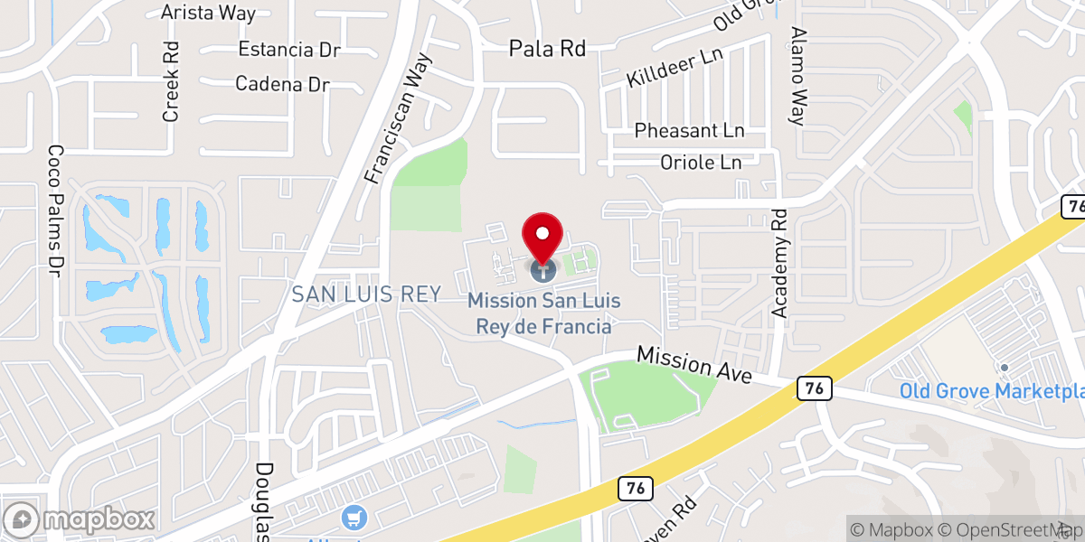 Map showing location of Historic Old Mission San Luis Rey Church