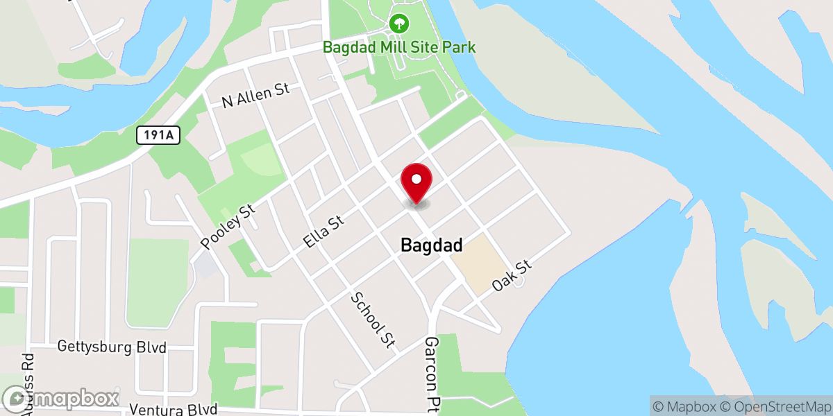 Map showing location of Bagdad Methodist Church