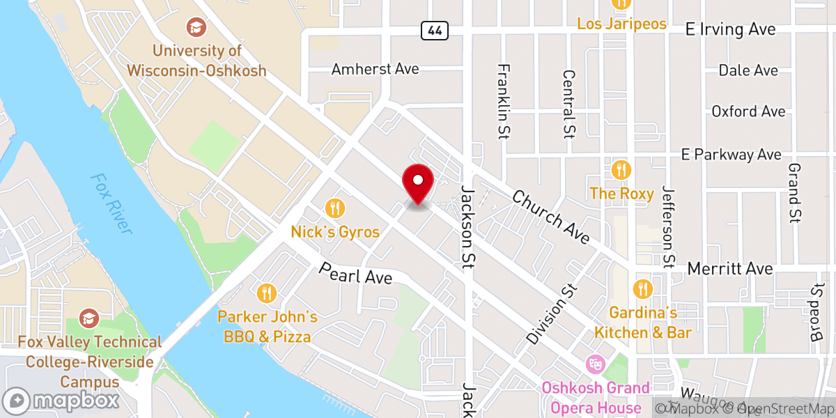 Map showing location of Water City Church - Oshkosh