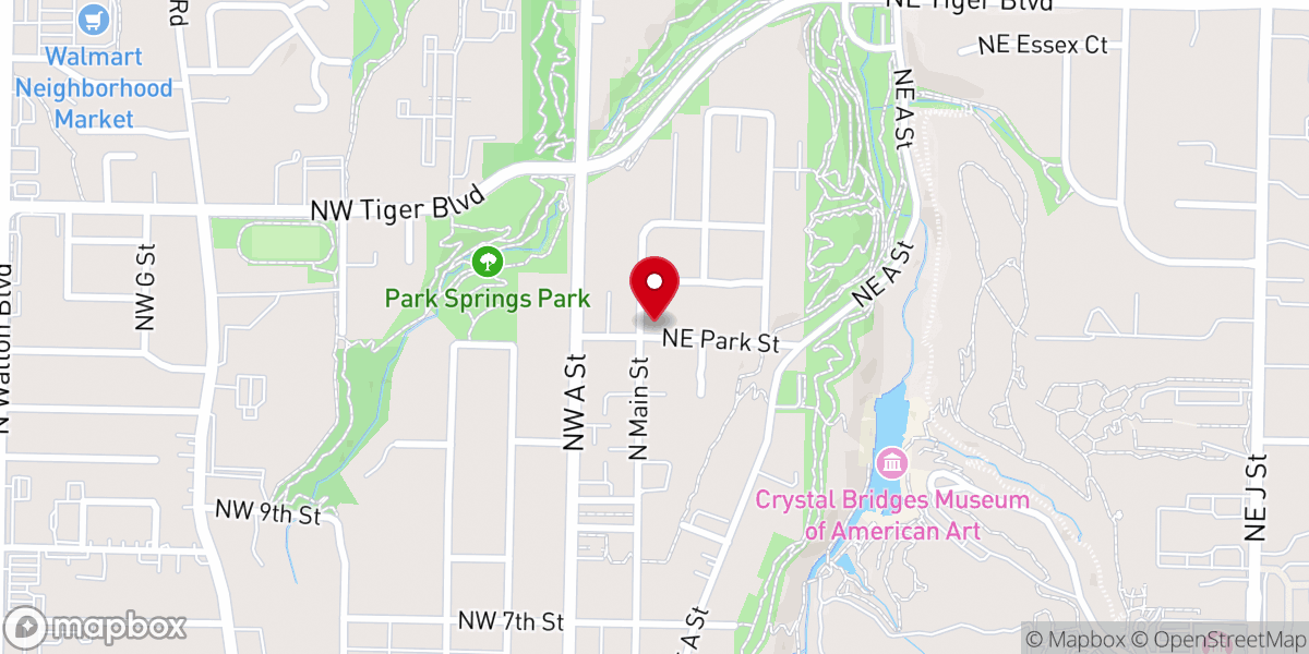 Map showing location of New Life Church Bentonville