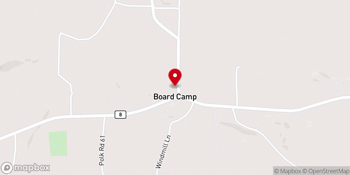 Map showing location of Board Camp Baptist Church