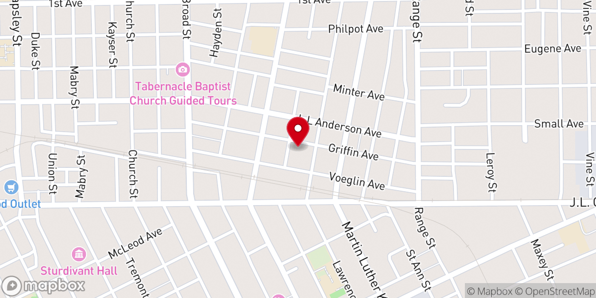 Map showing location of Green Street Baptist Church