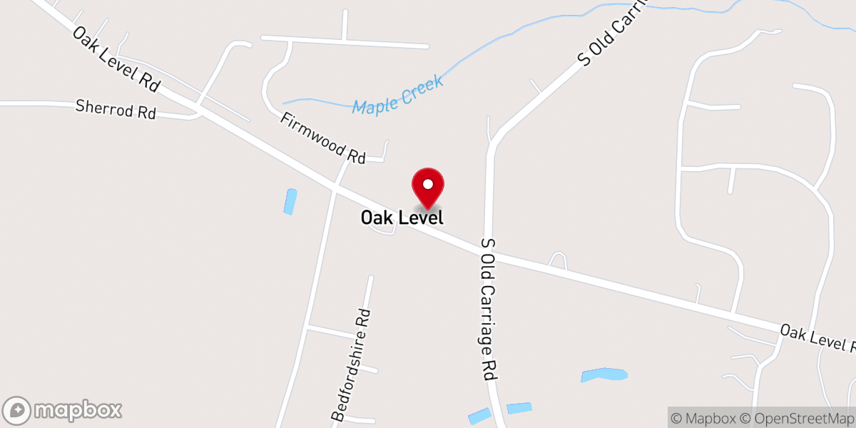 Map showing location of Oak Level Baptist Church