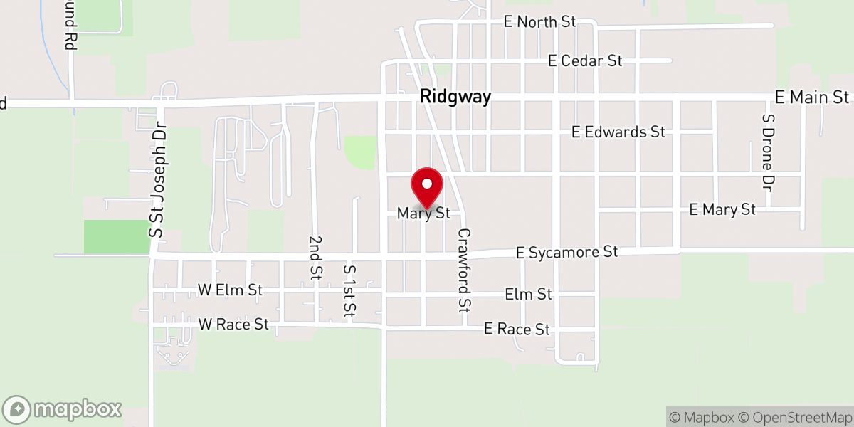 Map showing location of Ridgway United Methodist Church