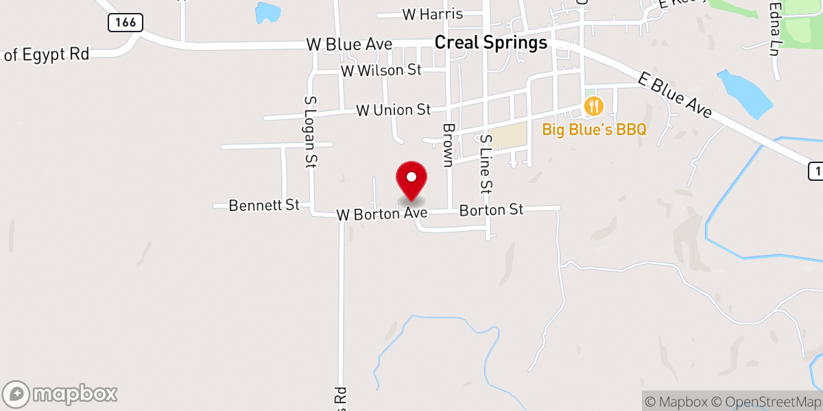 Map showing location of Creal Springs Pentecostal Church
