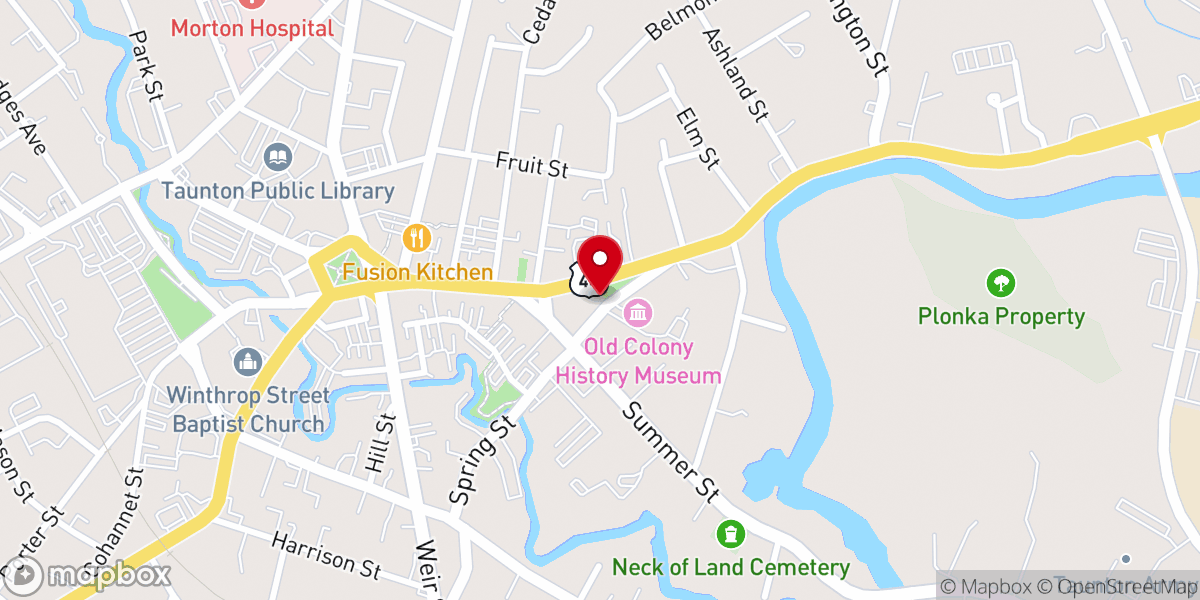 Map showing location of First Parish Church in Taunton