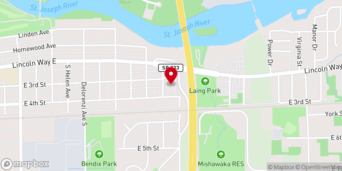 Map showing location of First Central Christian Church of Michiana