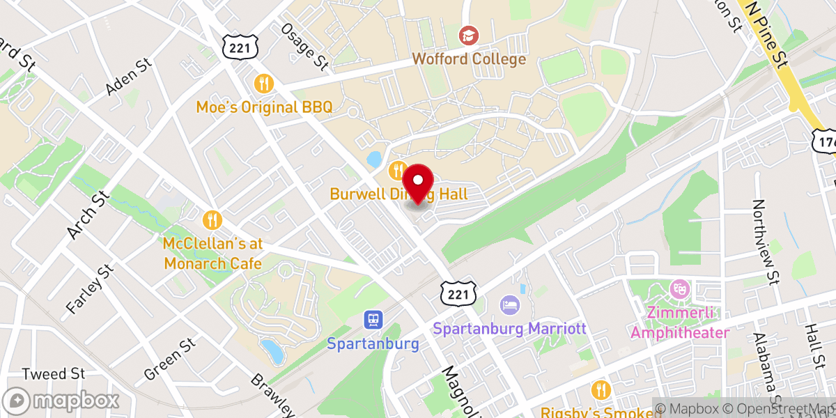 Map showing location of Spartanburg Memorial Auditorium