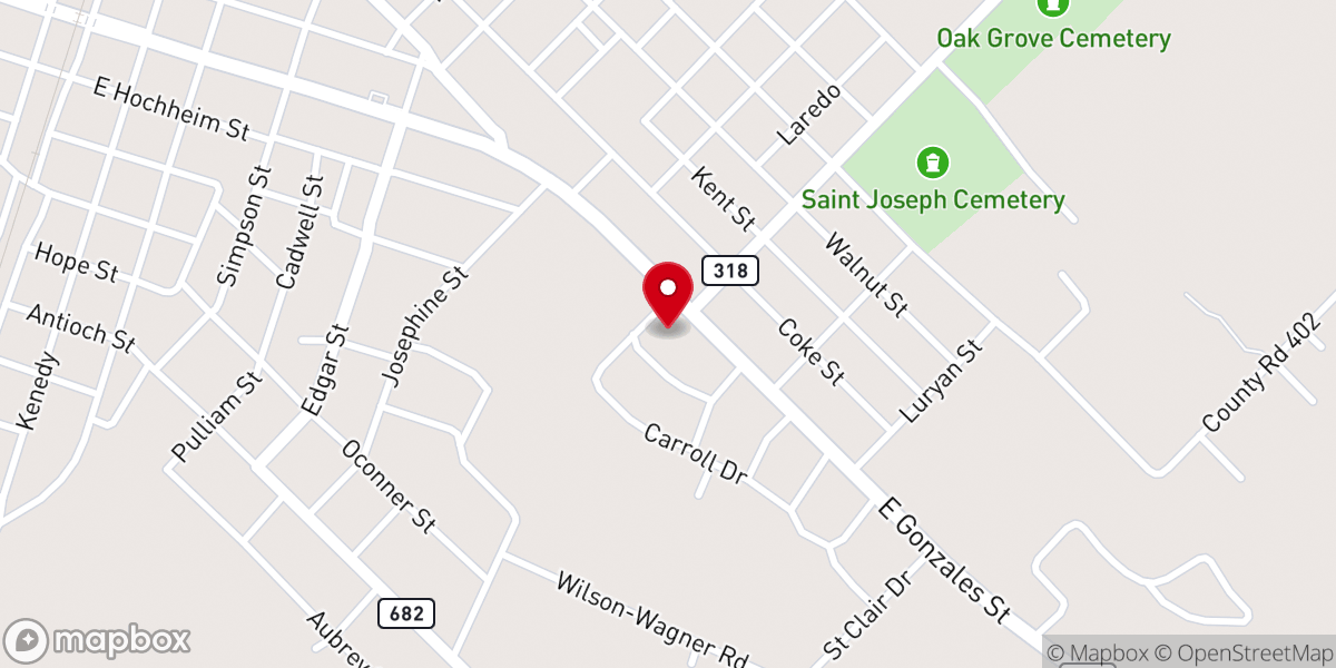 Map showing location of Yoakum United Methodist Church