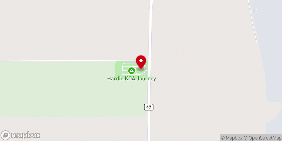 Map showing location of Hardin KOA Journey