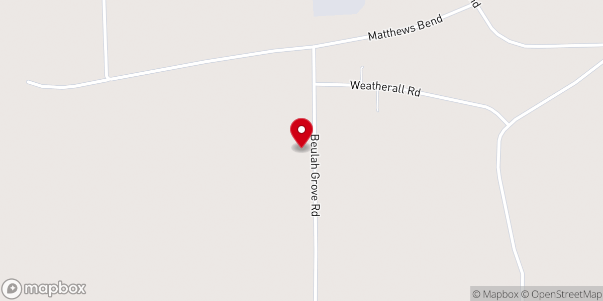 Map showing location of Beulah Grove Church