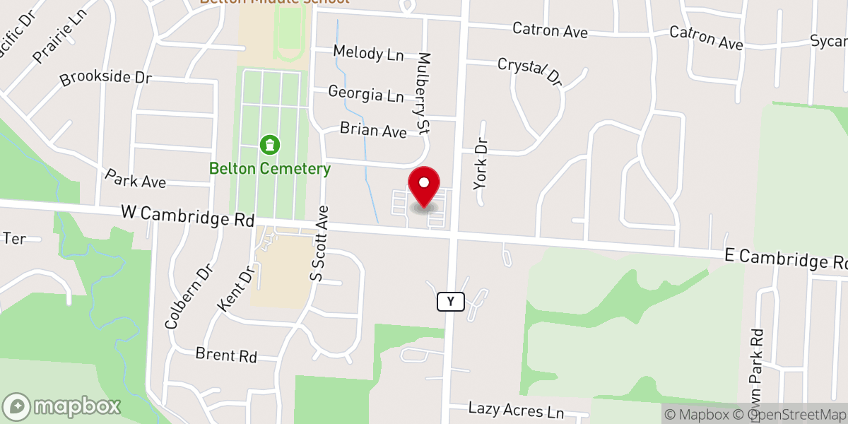 Map showing location of Heartland Family Ministries, First Baptist Church of Belton
