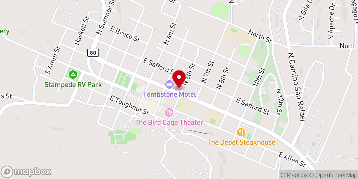 Map showing location of First Baptist Church of Tombstone
