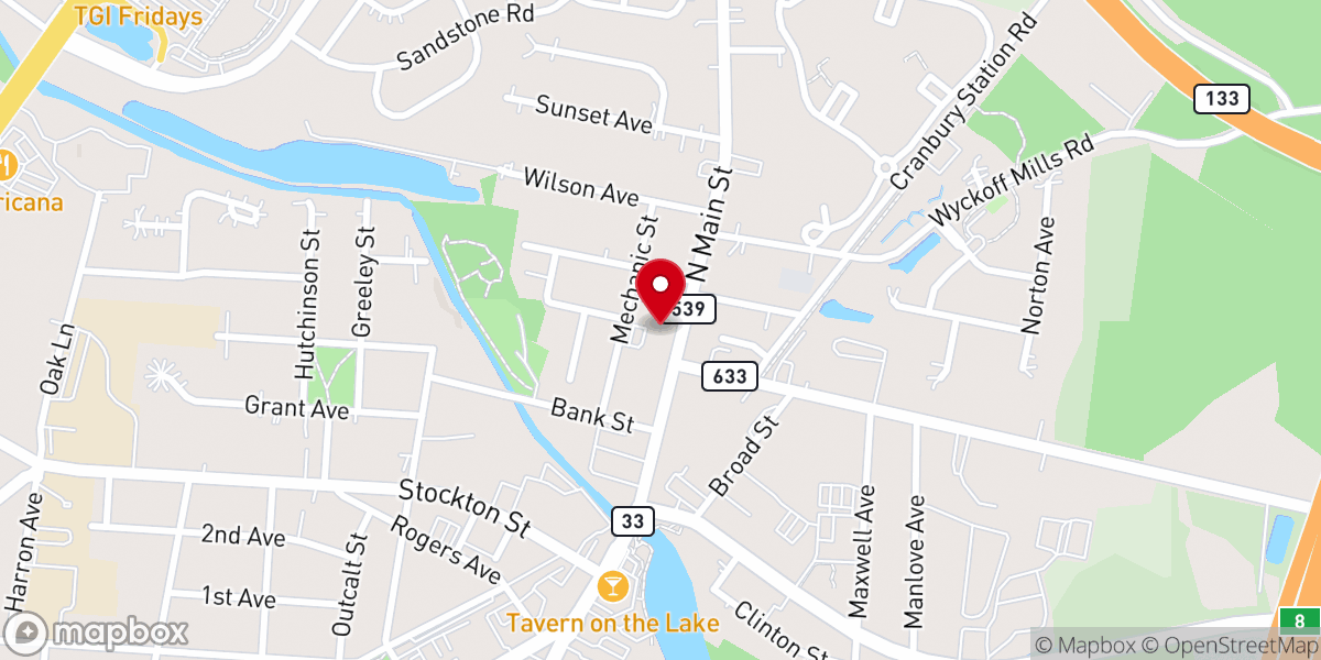 Map showing location of First Presbyterian Church of Hightstown