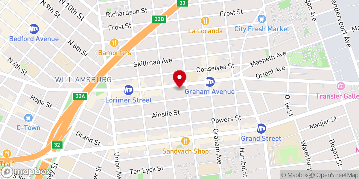 Map showing location of Williamsburg Pentecostal Church