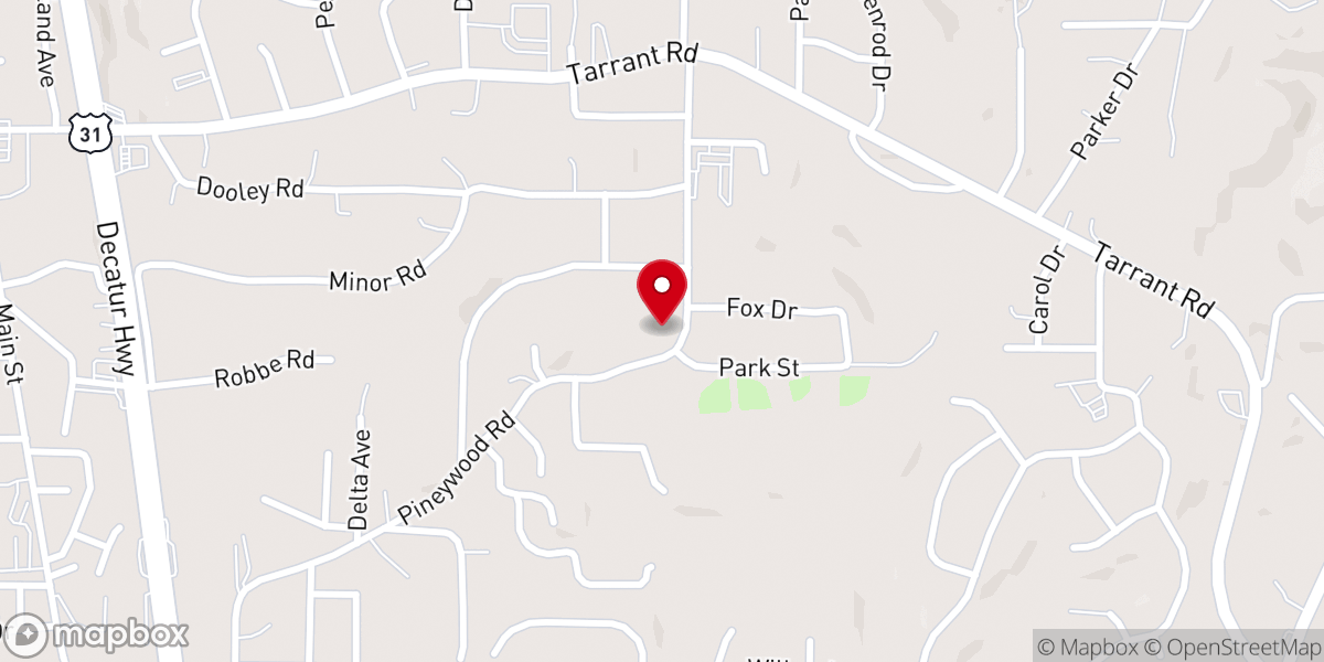 Map showing location of Pineywood Baptist Church