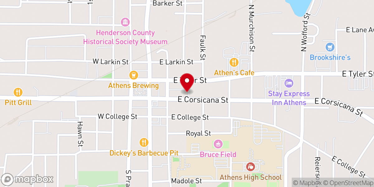 Map showing location of First Presbyterian Church-Athens, Texas