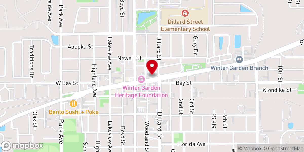 Map showing location of Winter Garden's First Baptist