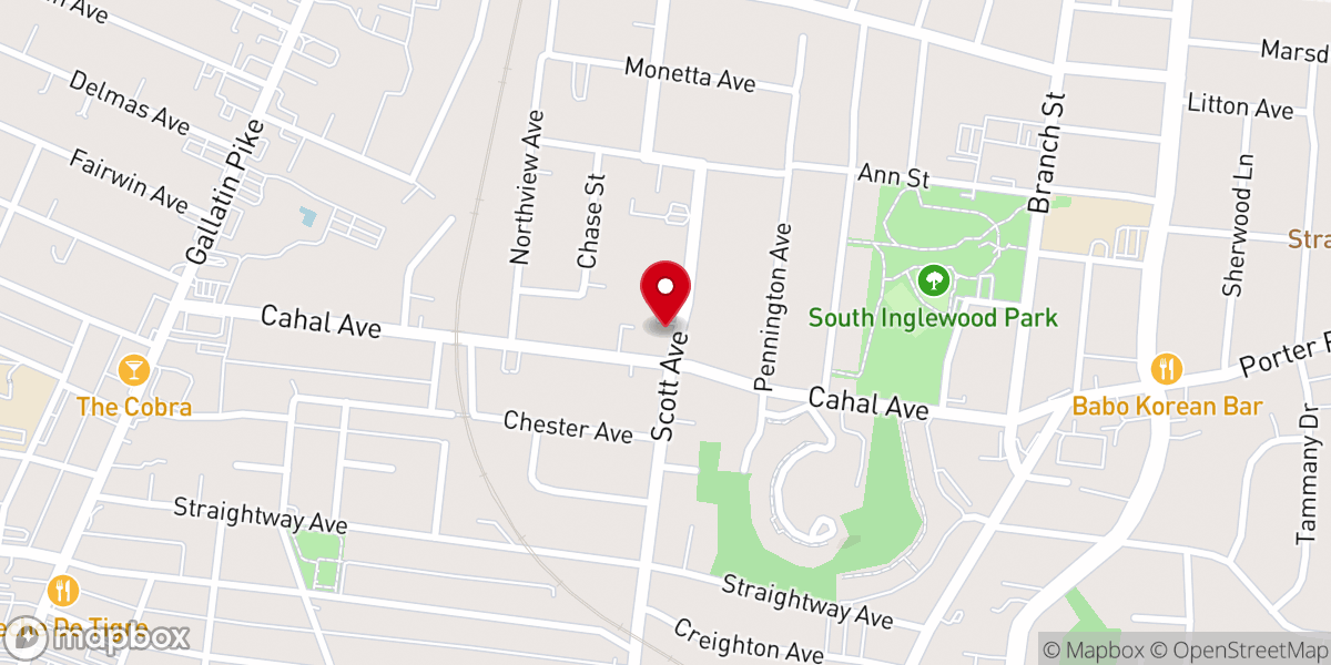 Map showing location of East Nashville Baptist Church