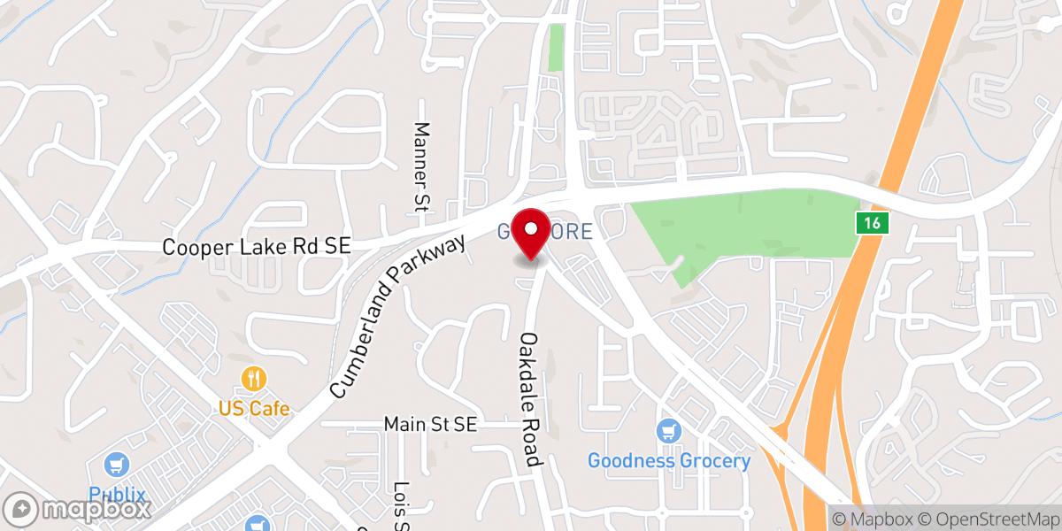 Map showing location of Vinings Worship Center