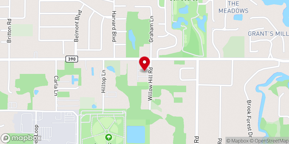 Map showing location of Harvest Worship Center