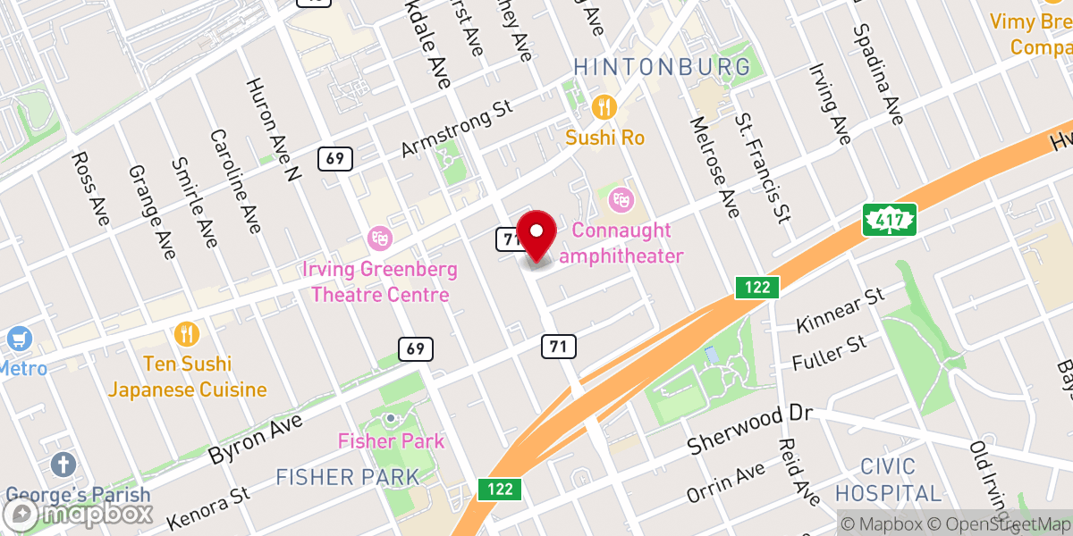 Map showing location of Parkdale United Church