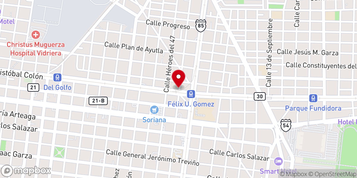 Map showing location of Iglesia Bautista Jerusalem