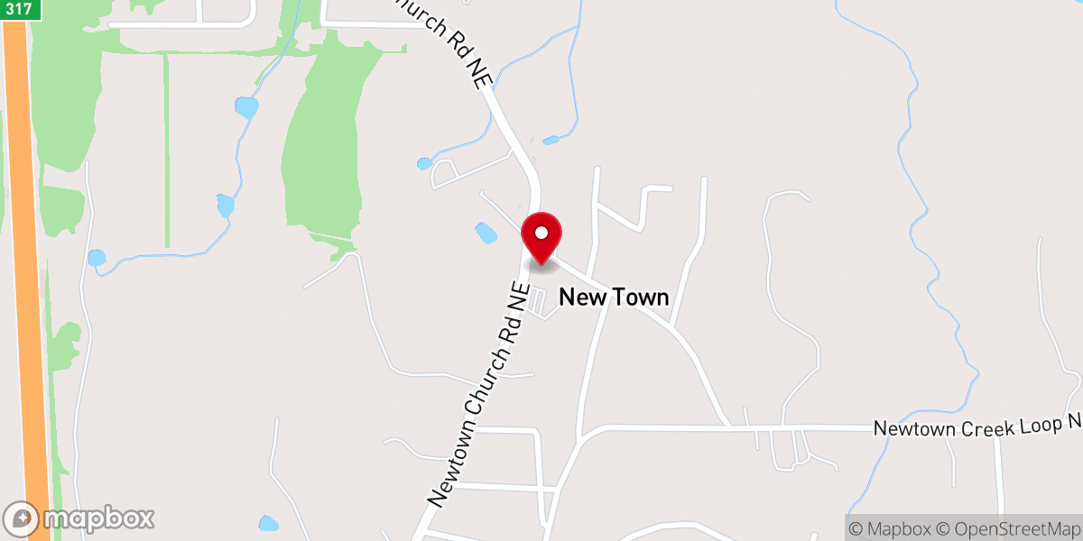 Map showing location of New Town Baptist Church