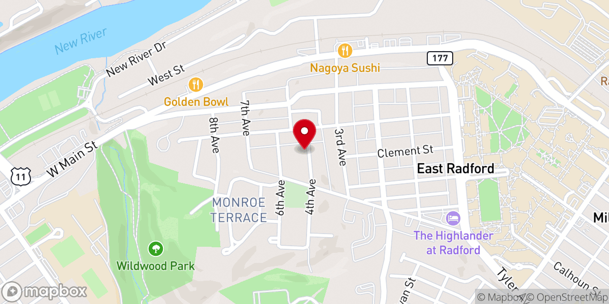 Map showing location of Pilgrim Holiness Church
