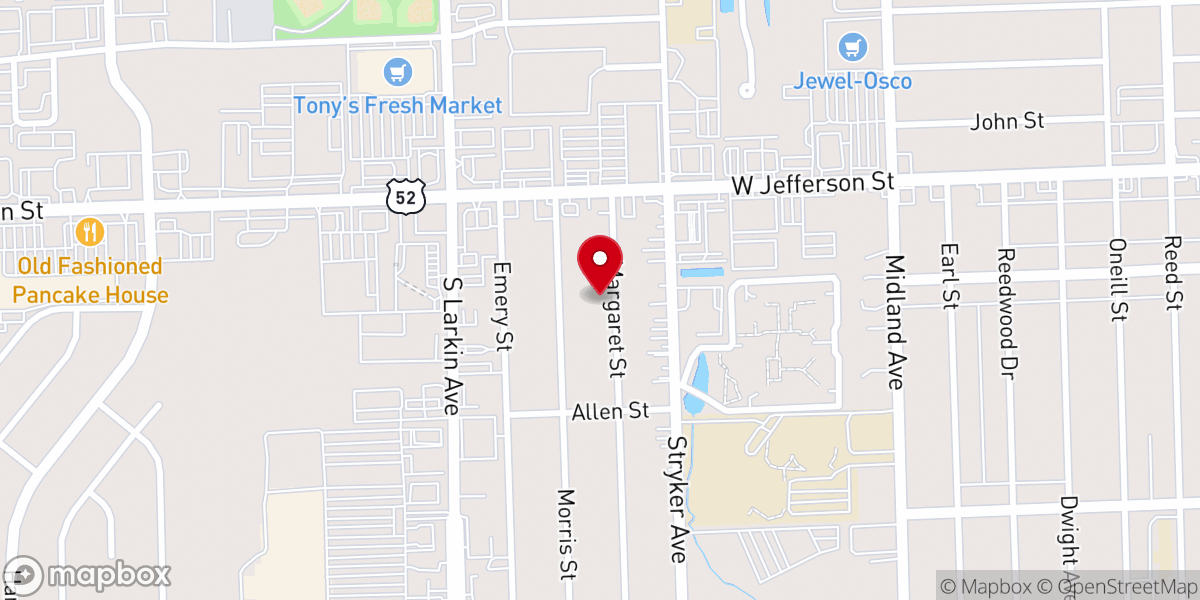 Map showing location of Joliet church of Christ