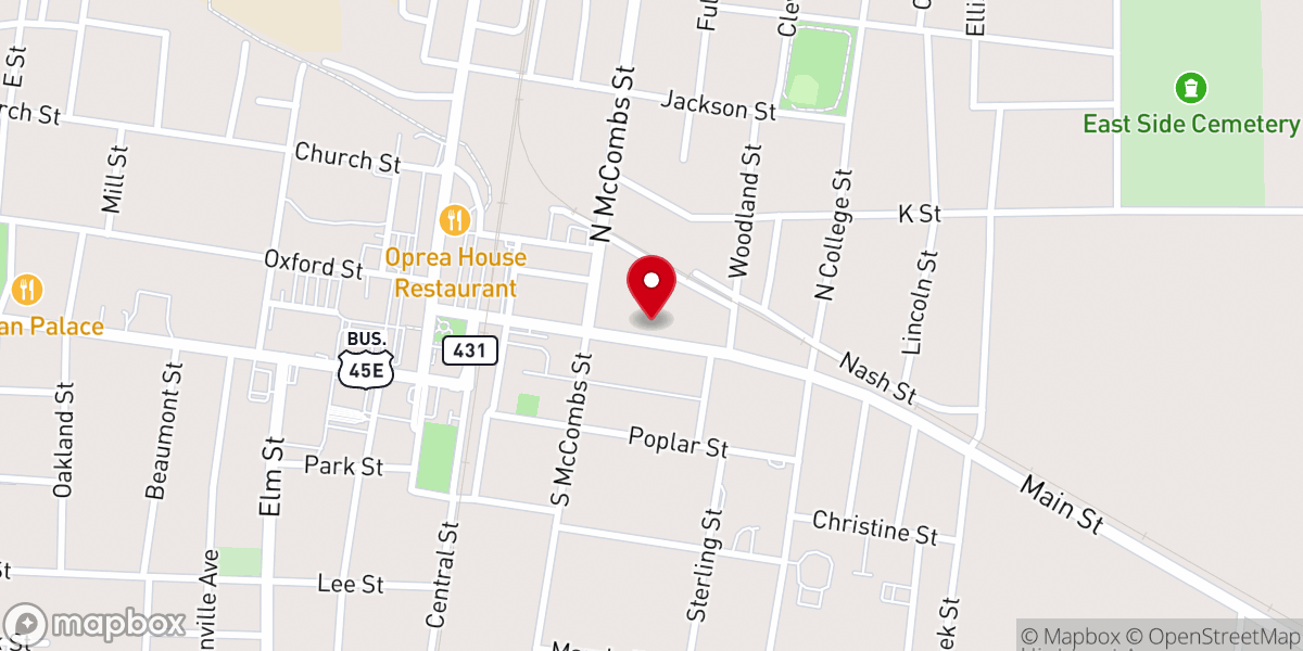 Map showing location of Cumberland Presbyterian Church