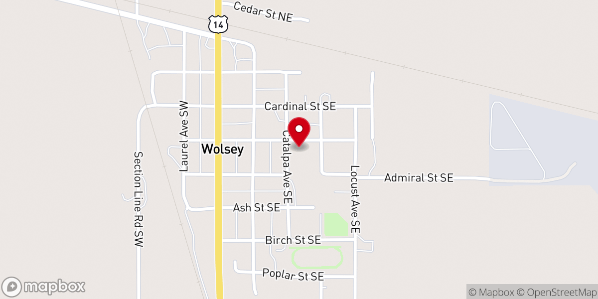 Map showing location of First Baptist Church-Wolsey