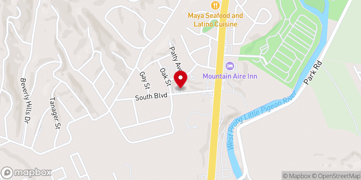Map showing location of Smoky Mountain Christian Church