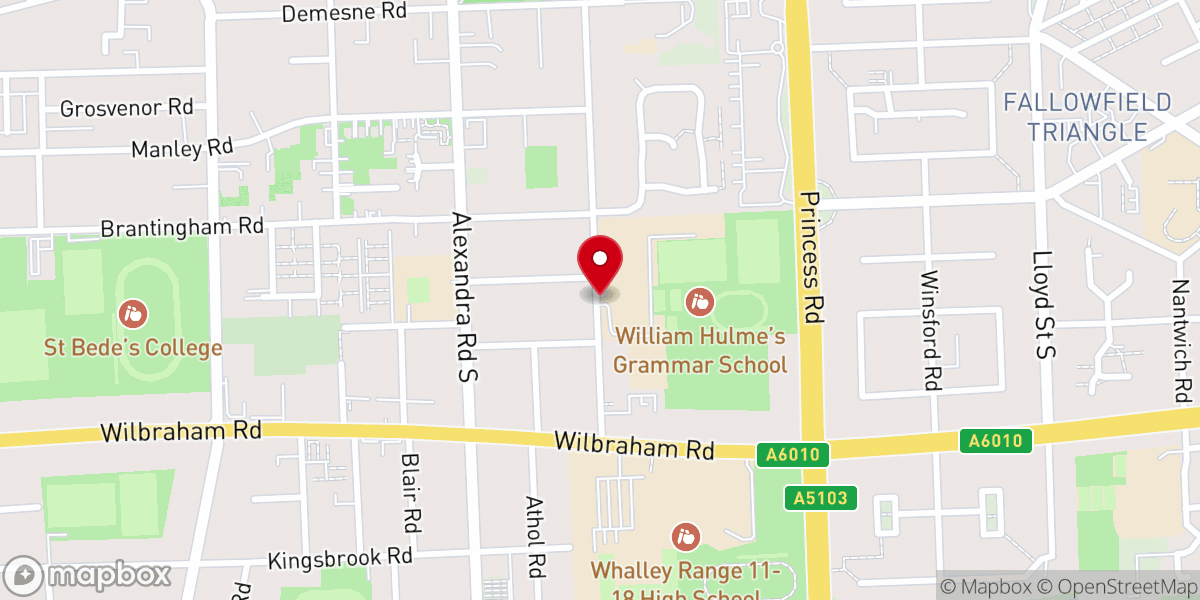 Map showing location of Manchester Vineyard (Sunday gathering venue)