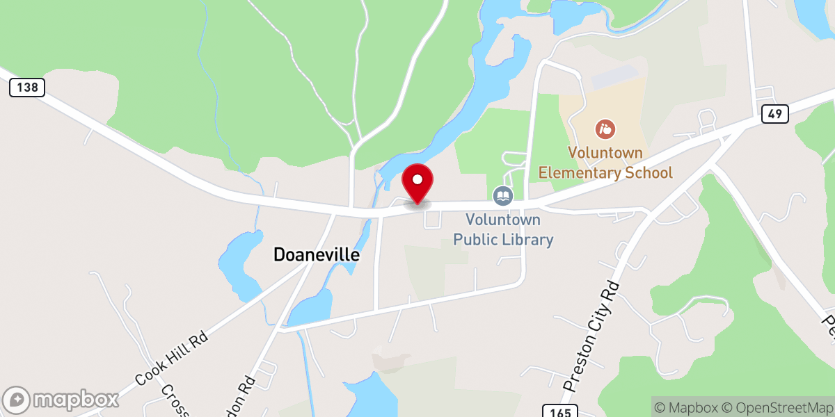 Map showing location of Voluntown Baptist Church