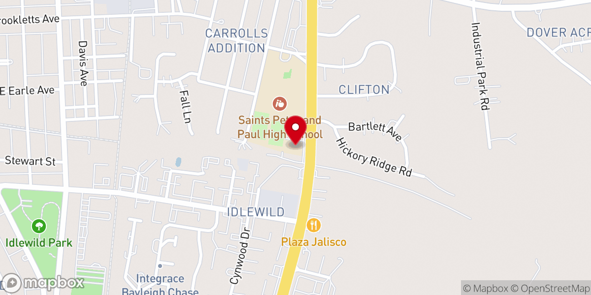 Map showing location of Saints Peter & Paul Parish Office