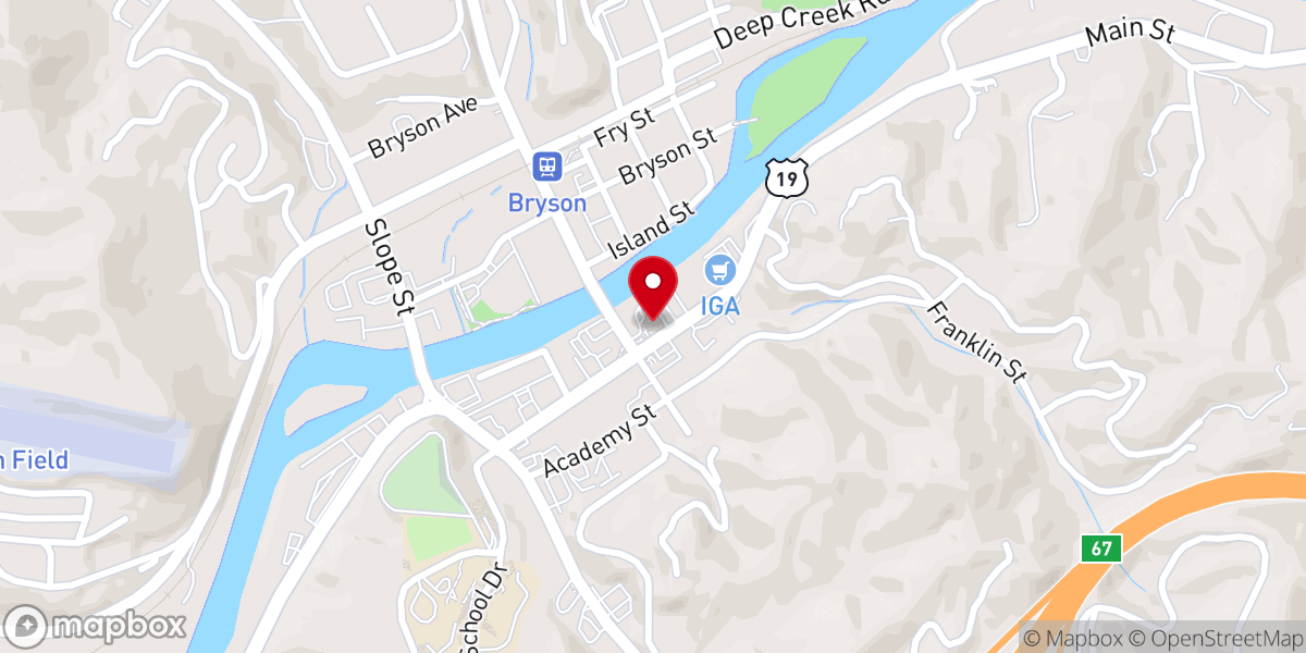 Map showing location of Swain County Visitor Center and Heritage Museum