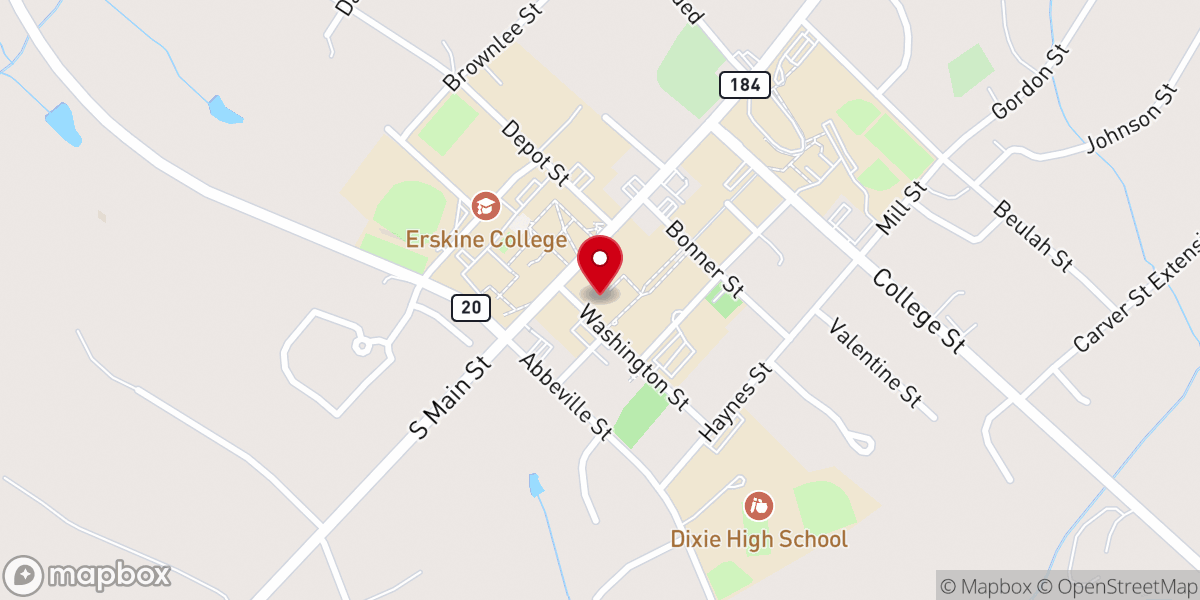 Map showing location of Erskine College
