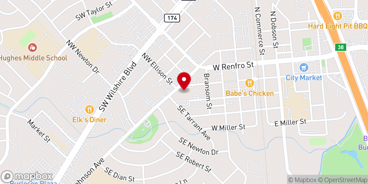 Map showing location of First Baptist Church Burleson