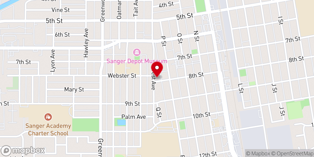 Map showing location of Sanger Bilingual Seventh-day Adventist Church