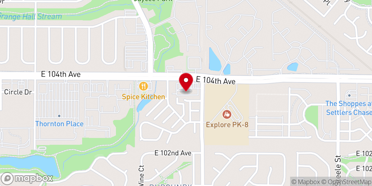 Map showing location of Iglesia Cristiana Pentecostés Movimiento Misionero Mundial (Iglesia MMM Thornton, CO)