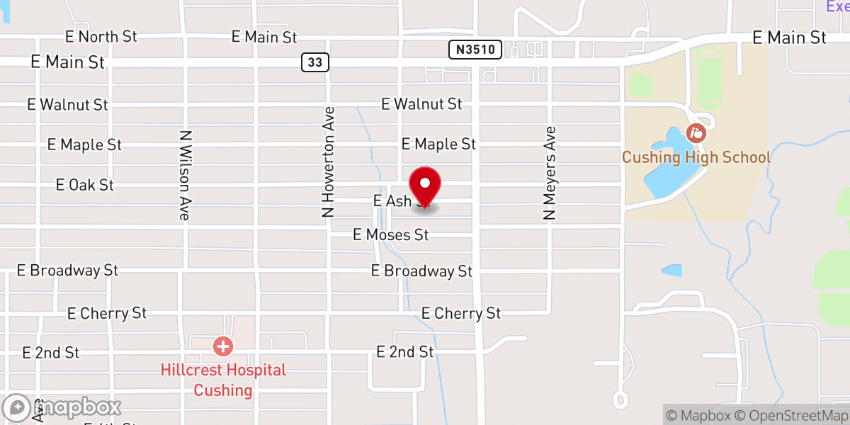 Map showing location of Cushing general assembly and church of the first born