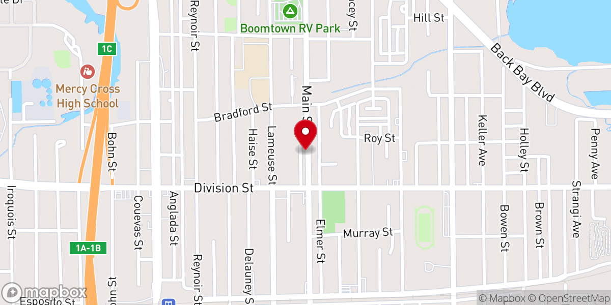 Map showing location of Main Street Missionary Baptist Church (Dr. Luther W Fairley, Sr., Pastor)